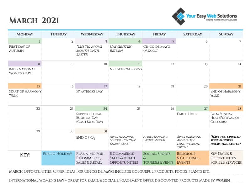 How To Save Money &Amp; Win Customers With The Yews 2021 Marketing Calendar 4 March - Monthly View - Yews Calendar